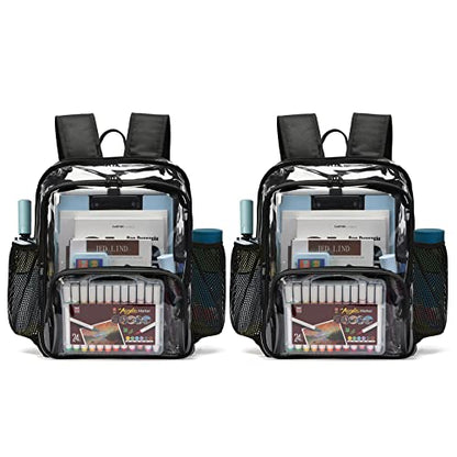 Clear Backpack, Stadium Approved Heavy Duty Waterproof Book Bag for Women Men - color: Black-2pack, size: Large-15.5in