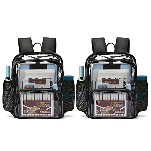 Clear Backpack, Stadium Approved Heavy Duty Waterproof Book Bag for Women Men - color: Black-2pack, size: Large-15.5in