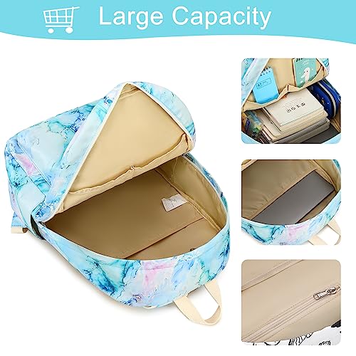 LEDAOU Backpack for Girls School Bag Kids Bookbag Teen Backpack Set Daypack with Lunch Bag and Pencil Case | Kids - color: Marble Purple Blue Green