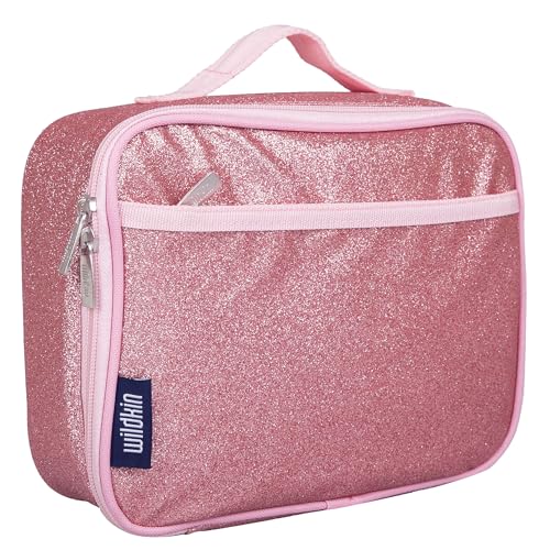 Wildkin Kids Insulated Lunch Box, Keeps Food Hot or Cold, BPA-Free with Mesh Pockets & Easy-Clean Lining – Ideal for School, Travel & Daycare – Pink Glitter - color: Pink Glitter, size: 9.75 x 7 x 3.25 inches