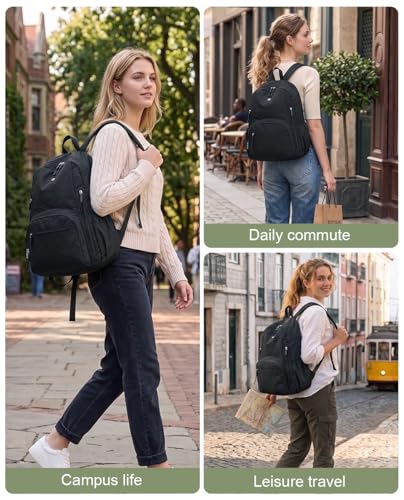 Backpack for Women, Work College Laptop Backpack, Lightweight Travel Backpack Purse, Casual Daypack Bag (Black) - color: Black