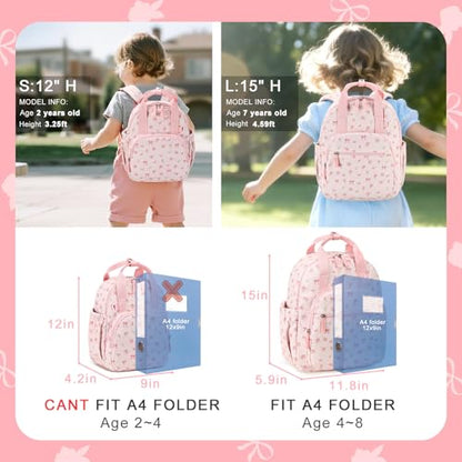 Bluboon Toddler Backpack for Girls Boys 2-4 Cute 12" Preschool Kindergarten Backpacks Kids Daycare Bags School Travel (Pink bow flower 212-Pink, Age 2-4 (12" H not Fit A4 Folder)) - color: Pink Bow Flower 212-pink, size: Age 2-4 (12" H not Fit A4 Folder)