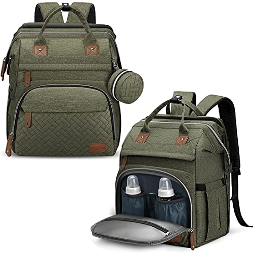 DERJUNSTAR Diaper Bag Backpack, Large Baby Bag with Changing Pad, Thick Padded Back & Straps, Laptop Compartment, Waterproof Travel Backpack with USB Port, Multi-Function for Mom & Dad, Army Green - color: Army Green