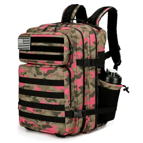Lovelinks21 25L Tactical Backpack for Men and Women Military Backpack Small Assault Pack Molle Backpack Bug Out Bag Travel Rucksack Daypack (Pink Camo) - color: Pink Camo