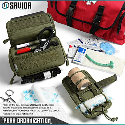 Savior Equipment IFAK Buddy Tactical First-Aid Kit Rip Away MOLLE Pouch Emergency EMT Utility Organization Medical Supply Carrier Outdoor Survival Travel Bag, Attach to Backpack/Belt Loop - color: Olive Drab Green