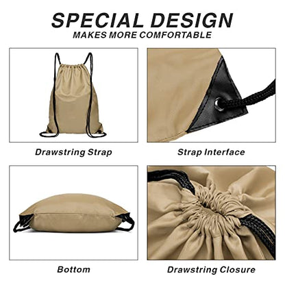 Drawstring Backpack Sports Water Resistant String Bag Sport Gym Sackpack for Women Men Large with Zipper, Khaki - color: Khaki