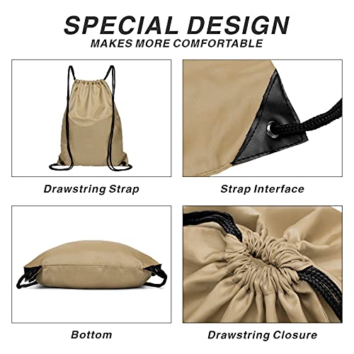 Drawstring Backpack Sports Water Resistant String Bag Sport Gym Sackpack for Women Men Large with Zipper, Khaki - color: Khaki