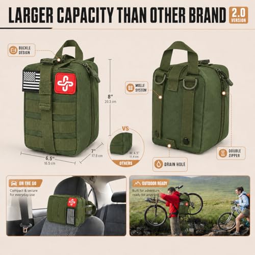 Survival Kit, 250Pcs Survival Gear First Aid Kit with Molle System Compatible Bag and Emergency Tent, Emergency Kit for Earthquake, Outdoor Adventure, Hiking, Hunting, Gifts for Men Women - color: D-Green