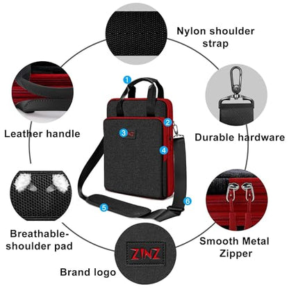 ZINZ Laptop Shoulder Bag 12.3-13 inch Case Sleeve, Expandable Handbag with Valuables Compartment Compatible with MacBook Air/Pro/Neo 13", iPad 12.9"/13"/11", Shockproof,Black-Wine edge - color: Black-wine Edge
