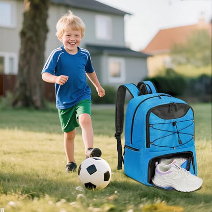 Soccer Backpack with Seperate Compartment, Water Resistant Sport Bags fit for Basketball, Volleyball, Football - color: Blue 2.0