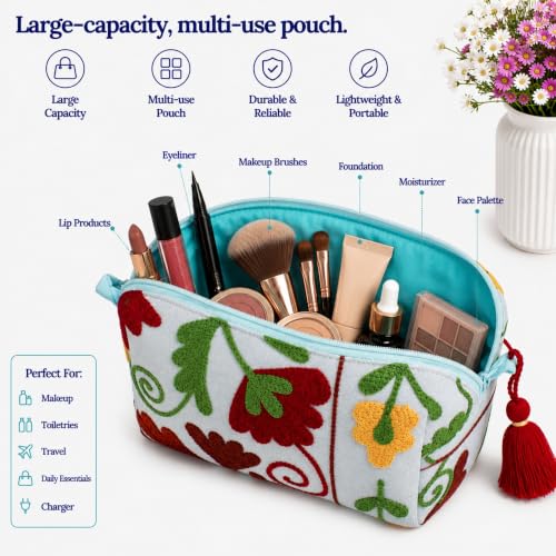 Huar Travel Makeup Bag- Large Capacity Cosmetic Bags for Women - color: Sky Blue