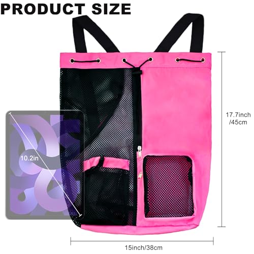 Mesh Beach Backpack with Wet Pocket Drawstring Pool Bag Waterproof Swimming Bag Gym Backpack for Men & Women - color: Rose