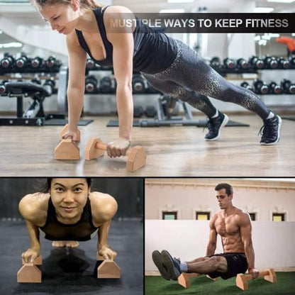 SWH Push-up Bars, 2 PCS Wood Pushup Bars Non-Slip Base Exercise Home Workout Equipment, Wooden Parallettes Handle Stands Grip for Men Strength Training, Planks, Fitness 25cm