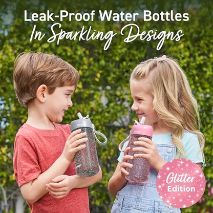 Bentgo Kids Water Bottle - Leak-Proof, Durable Tritan PFAS- & BPA-Free 15 fl oz, Kids/Toddlers Ages 3+ for School & Sports; Bite & Sip Spout, Carrying Handle, Dishwasher Safe (Petal Pink - Glitter) - color: Petal Pink