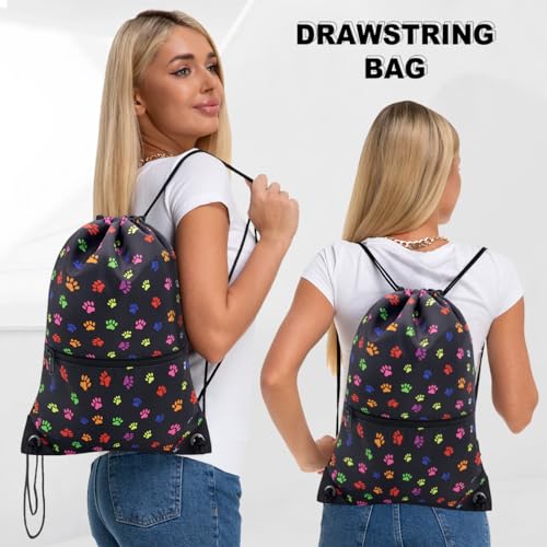 HOLYLUCK Drawstring Backpack Bag Sport Gym Sackpack - color: Black Dog Paw Prin