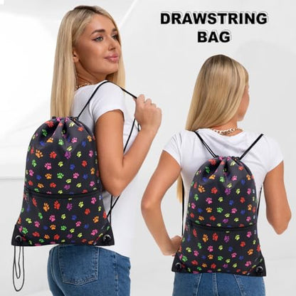 HOLYLUCK Drawstring Backpack Bag Sport Gym Sackpack - color: Black Dog Paw Prin