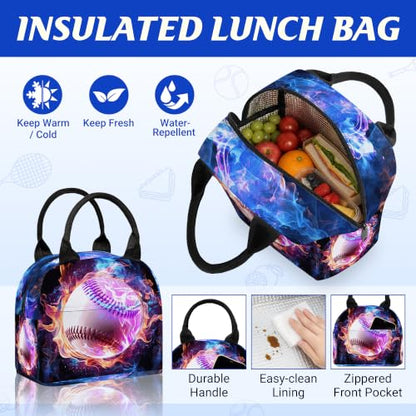 3PCS Boys Baseball Backpack, Bookbag for Kids Boys with Lunch Box, 17 Inch Baseball Teens Back to School Bag Set, Laptop Backpack for Mens School/Daypack - color: Baseball