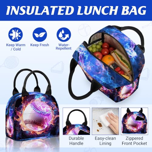 3PCS Boys Baseball Backpack, Bookbag for Kids Boys with Lunch Box, 17 Inch Baseball Teens Back to School Bag Set, Laptop Backpack for Mens School/Daypack - color: Baseball