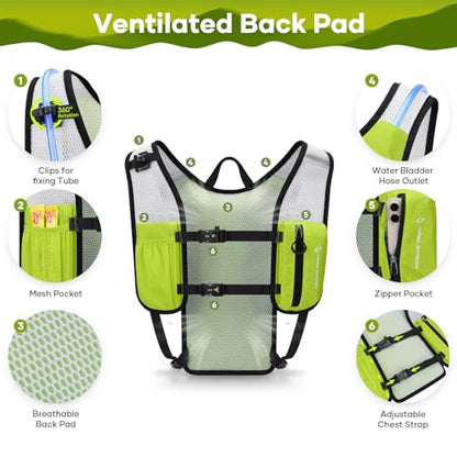 Maelstrom Hydration Backpack, Hiking Backpack with 2L Water Bladder, Running Hydration Vest for Cycling Hiking Rave for Men Women - color: Light Green