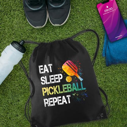 Eat Sleep Pickleball Repeat Drawstring Backpack Gifts For Men | Waterproof Sport Sackpack For Pickleball Lover & Fan, Funny Birthday Christmas String Gym Bag Gifts For Women Dad Mom