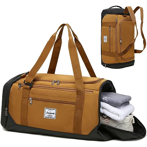 Laripwit Gym Bags for Men, 40L Medium Sports Travel Duffel Bag with Shoe Compartment & Wet Pocket Lightweight Gym Duffle Bag Backpack Multipurpose Weekender Overnight Backpack for Women, Brown - color: Brown