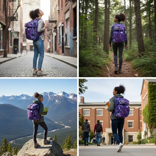45L Military Tactical Backpack for Men & Women Bug Out Bag Assault pack Molle Daypack Hiking Trekking Rucksack (Purple tie-dye) - color: Purple Tie-dye