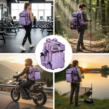 45L Military Tactical Backpack for Men & Women Bug Out Bag Assault pack Molle Daypack Hiking Trekking Rucksack (2.0 side pockets (cloud purple)) - color: 2.0 Side Pockets (Cloud Purple)