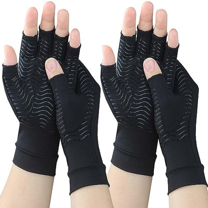 2 Pairs Copper Arthritis Compression Gloves for Rheumatoid, Osteoarthritis, Carpal Tunnel Pain Relief, Compression Hand Gloves for Women & Men,Anti-Slip Fingerless Gloves for Work,Typing (S) - size: Small
