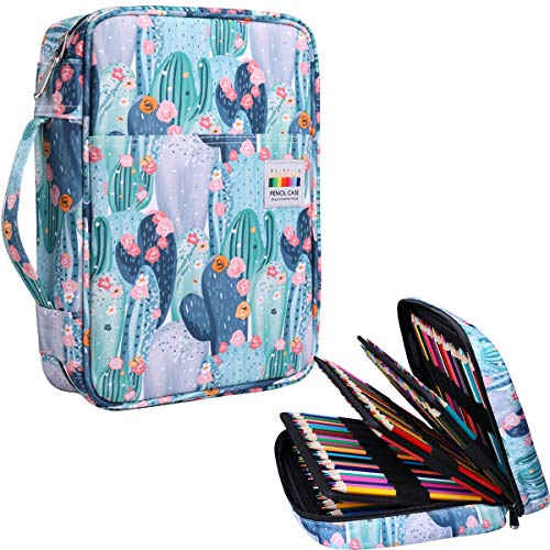 JAKAGO 220 Slots Colored Pencil Case Large Capacity Pen Holder for Artist Painter Zipper Organizer Bag for Marker Highlighter Storage Case for Office Sketch Travel Supplies (Cactus) - color: Cactus