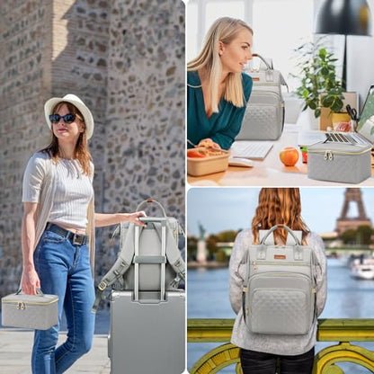 AIJIEKE Lunch Backpack for Women, 15.6 Inch Laptop Backpack with Detachable Insulated Cooler Lunch Box, 2-in-1 Water Resistant Work Computer Bag for Nurse Teacher College Commute, Grey - color: Grey