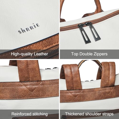 Shrrie 15.6 inch Laptop Backpack for Women,Large Leather Backpack Purse,Travel,Carry on,Water Resistant Casual Laptop Backpacks,College Backpack,Work Backpack for Women,Beige with Brown - color: Beige With Brown