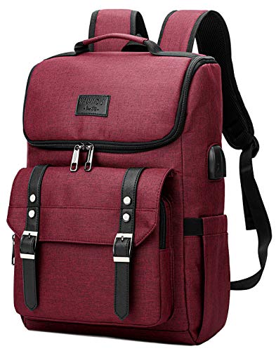YALUNDISI Vintage Backpack Travel Laptop Backpack with usb Charging Port for Women & Men College Backpack Fits 15.6 Inch Laptop Red - color: Red
