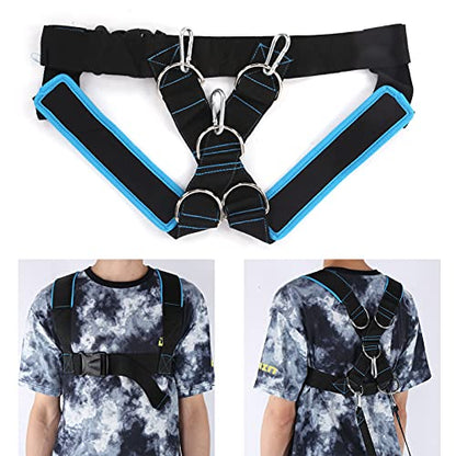 HERCHR Weight Bearing Shoulder Strap, Resistance Strength Training Shoulder Bands Pulling Sled Harness Vest Bands with Pulling Strap for Football Workout - color: black blue