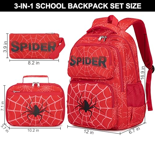 JIANYA School Backpack for Boys and Girls Elementary Children's School Bag Kids Backpack with Lunch Box - color: Letters/ Red