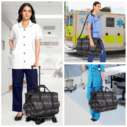 Gatycallaty Nurse Rolling Medical Duffle Bag Work Nursing Clinical Home Health Cna Nr Gift Carry On Bag Wheel Doctor Emt Ems Healthcare (black and white) - color: black and white