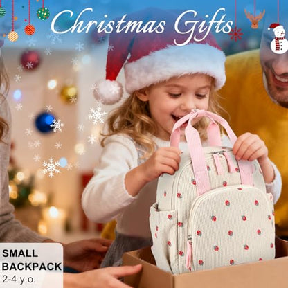 Bluboon Toddler Backpack for Girls Boys 2-4 Cute 12" Preschool Kindergarten Backpacks Kids Daycare Bags School Travel (Strawberry-Beige, Age 2-4 (12" H not Fit A4 Folder)) - color: Strawberry-beige, size: Age 2-4 (12" H not Fit A4 Folder)