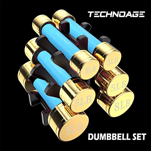 TECHNOAGE Round Dumbbell Sets with Steel Handle, Odorless Neoprene rubber Handle Cover - color: Blue