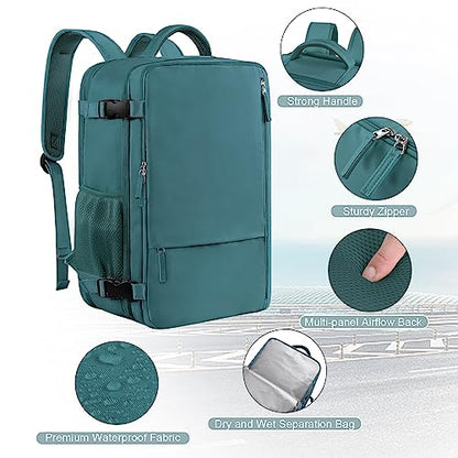 Sinaliy Travel Backpack for Men, 40L Carry On Backpack, 17 Inch Laptop Backpack, Waterproof Backpack, College Bookbag, Person Item Flight Approved Trave Bag for Women - color: Peacock Blue