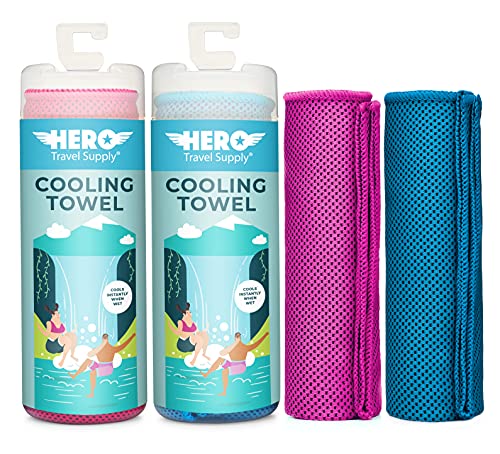 Hero Cooling Towel for Travel, Hiking, Sports, Yoga (2-Pack) Ultra Soft Microfiber 40" x 12" (Pink/Blue) - color: Pink/Blue