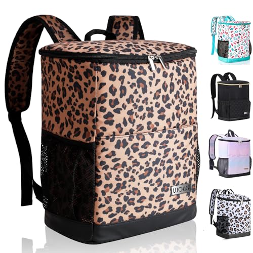 Wolka Cooler Backpack 30 Cans,Portable Backpack Coolers Insulated Leak Proof,Waterproof Soft Sided Cooler Bag for Travel,Beach,Camping,Picnic,Lunch Backpack for Women (Brown Leopard) - color: Brown Leopard