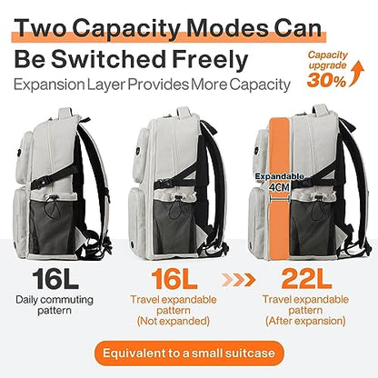 mixi Large Expandable Travel Laptop Backpack, Lightweight Durable College Bookbag Men Woman 15.6" Computer Bag, Water Resistant Outdoor Hiking Backpacks With Multifunction Pockets, Beige - color: Beige Expandable