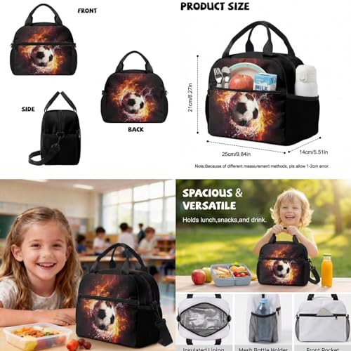 Talayituse Soccer Fire Water Print 6PCS Backpack for Boys, Lightweight School Bookbag with Lunch Box Pencil Case Water Bottle Sleeve, Students Bagpack for Elementary Middle High School - color: Soccer Fire Water