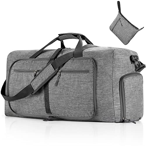 Vomgomfom 65L/85L/115L Foldable Travel Duffle Bag, Lightweight Checked Luggage with Shoe Compartment, Water-Resistant Weekender Overnight Bag for Men & Women - color: A Gray, size: 85L