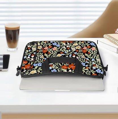 RICHEN 14 15 15.4 15.6 inch Laptop Shoulder Bag Messenger Bag Notebook Handle Sleeve Neoprene Carrying Case with Accessories Pocket (14-15.6 inch, Flowers2) - color: Flowers2, size: 14-15.6 inch