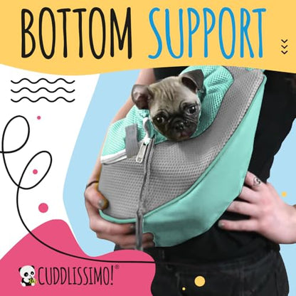 Cuddlissimo! Pet Sling Carrier - Small Dog Puppy Cat Carrying Bag Purse Pouch - For Pooch Doggy Doggie Yorkie Chihuahua Baby Papoose Bjorn - Travel Front Backpack Chest Body Holder Pack To Wear (Teal) - color: Blue Lagoon