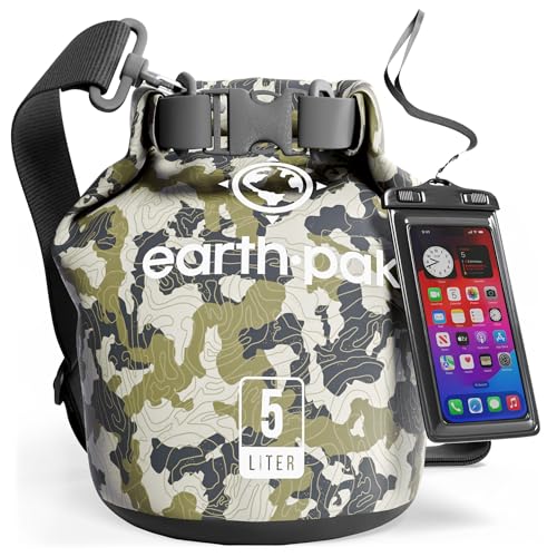 Earth Pak Waterproof Dry Bag - Roll Top Waterproof Backpack Sack Keeps Gear Dry for Kayak with Waterproof Phone Case - color: Camo, size: 5L