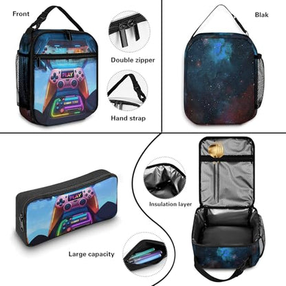 Boys Backpack with Lunch Box and Pencil Case, 3Pcs Gamer Backpack for Boys Teens, 17 Inch Large Capacity - color: Game-tkcz-5