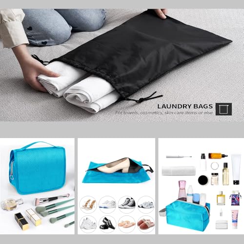 9-Set Packing Cubes with Hanging Bag | 9-Size Combination, Mesh Fabric & Reflective Stripe | Travel Luggage Organizers (sky blue) - color: sky blue