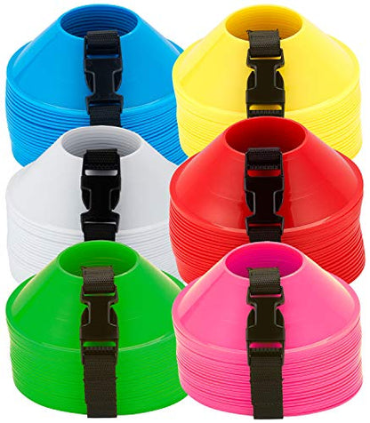 American Challenge Mini Disc Cones – Set of 25 Agility Cones for Sports Training – Compact Soccer Cones with Carry Strap for Drills & Practice - color: Pink (25 mini cones)