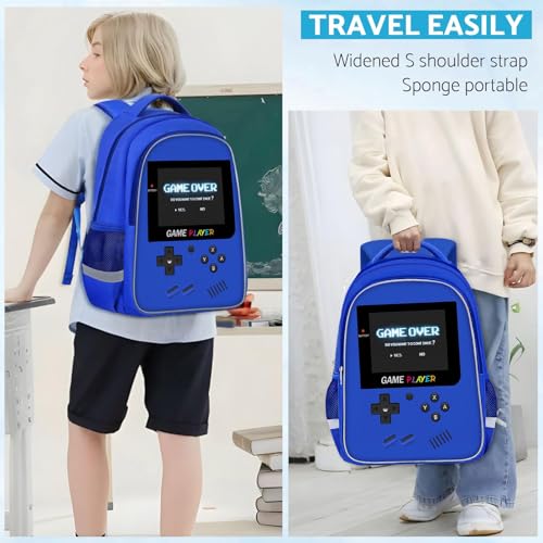 TILYTADLY School Backpack For Boys - Gamer Boys Backpack For Kids Children Teens Elementary Middle School - Ages 6-18，17″ - color: 2-blue-backpack Only